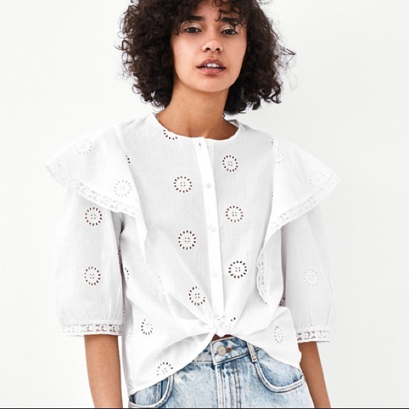 white eyelet ruffle top